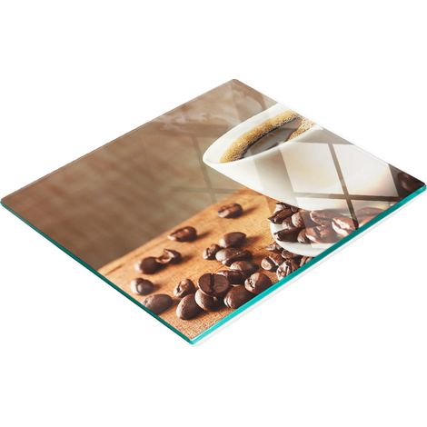 Elegante e resistente lavagna in vetro con stampa di chicchi di caffè e inserti in legno, 60x52 cm. (1/5)
