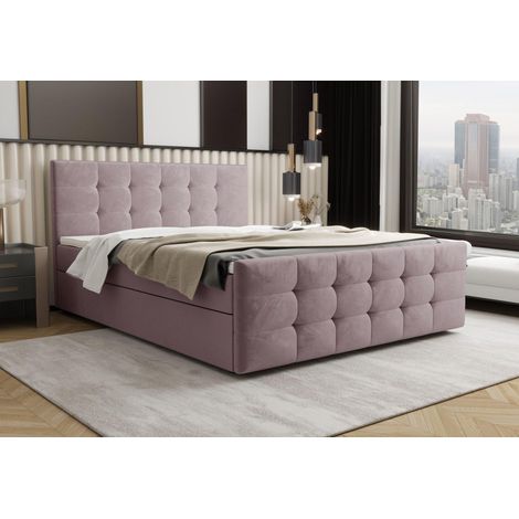 Lit Boxspring Coria Iii - Rose - 180x200 Cm - Lit Double - Coffre De Rangement - Matelas À Ressorts Bonnell (1/4)