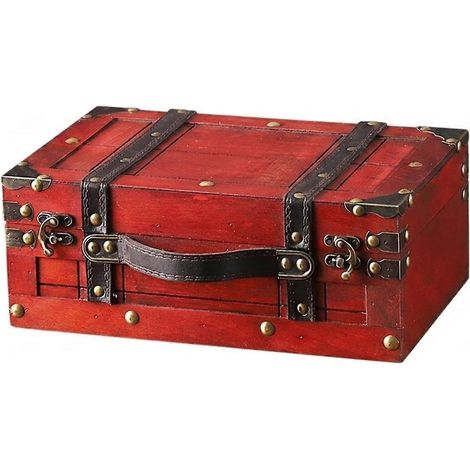 Valise vintage, boîte décorative en bois avec poignée en cuir, style rétro. (1/5)