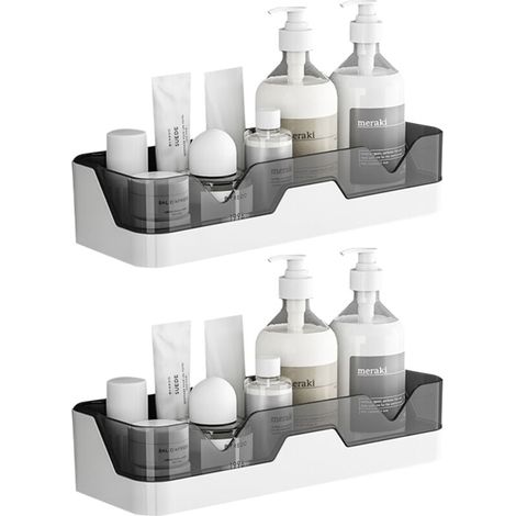 Ensemble d'étagères de douche sans perçage montage mural pour salle de bain et cuisine avec 1 porte-savon 2 pièces (1/4)