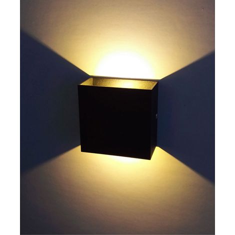 Applique murale carrée intérieure moderne, LED dimmable, lumière chaude, coque noire, 10x10x5 cm (1/5)
