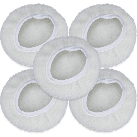 Lot de 5 Bonnet de Polissage, 125-150mm Kit Auto Disque Polissage Bonnet en Laine Tampons de Cirage pour la Plupart des Polisseurs de Voiture