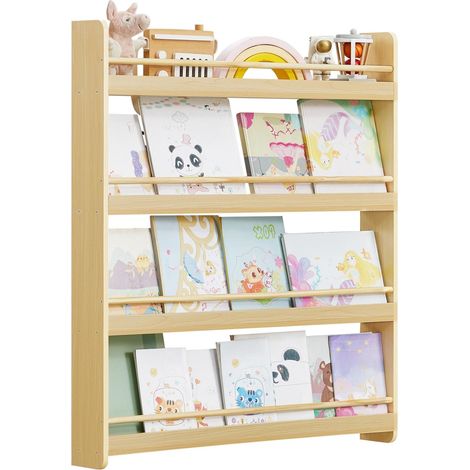 Étagère murale à 4 niveaux pour chambre d'enfant 12 x 80 x 100 cm capacité de charge 8 kg style naturel en MDF blanc (1/2)
