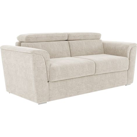 Divano letto 3 posti express in tessuto testurizzato beige Rete a doghe larghe 140 cm Materasso 22 cm memory foam - RIZORA
