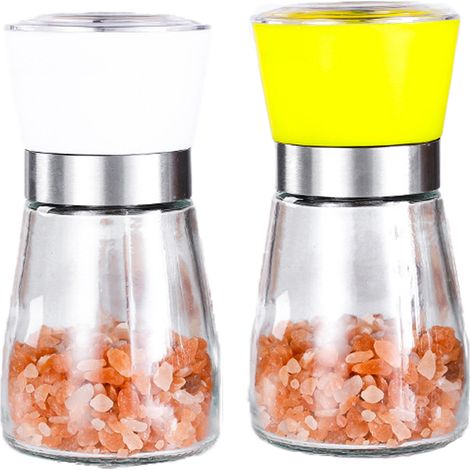 Moulin à Sel et Poivre - Corps en Verre Épais - Mécanisme en Céramique Non Corrosif - Réglage Fin/Gras - Capacité 6 oz - Lot de 2 (1/5)