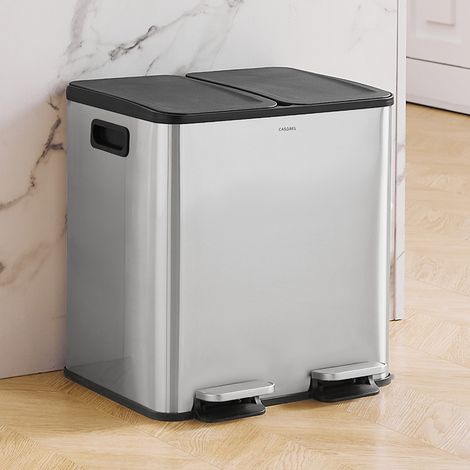 CASABEL Poubelle Cuisine Double 2x15L en Acier Inoxydable, Chrome (1/5)