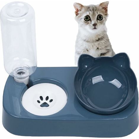 Gams surélevées 2 en 1 pour chat, gam automatique pour chat, double gam pour chats et petits chiens, bouteille d'eau de 500 ml pouvant ajouter automatiquement de l'eau (1/5)