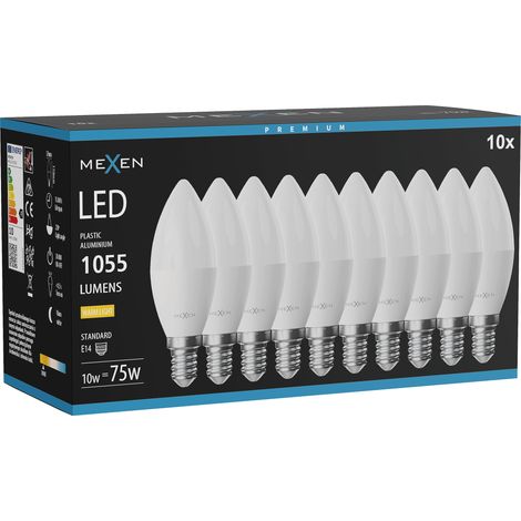 Mexen Nova 10x ampoule LED E14, C37, 10W, Chaude - 3000K, 1055 lm - L102-E14-1030-01x10 (1/3)