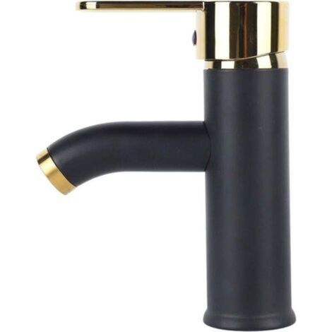 Robinet vasque à poser Lavabo de Salle de Bain Haut Mitigeur Lavabo Chaud Froid Noir Matt