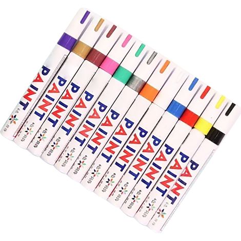 Lot de 12 marqueurs graffiti, disponibles dans une variété de couleurs vives, imperméables et à séchage rapide, adaptés aux surfaces en verre, en bois et en métal. (1/5)