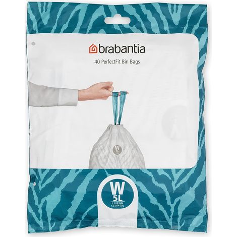 Sacs Poubelle PerfectFit (Code W/5 Litres) Ultra Résistant, Poignées Coulissantes (40 Sacs) 137846 Blanc (1/5)