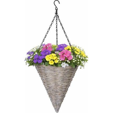 Panier suspendu Mega Collections - forme conique - gris - H35 cm - pot de fleurs (1/5)