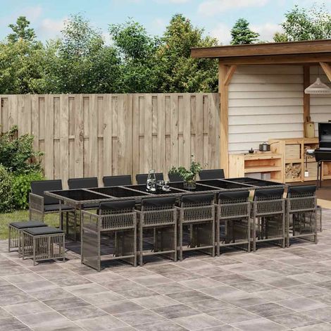 Ensemble à manger de jardin 17 pcs-Salon de jardin et coussins résine tressée 677012 (1/5)