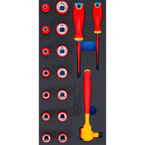 BGS  Carro  de  taller  1/3:  Juego  de  llaves  de  vaso  y  destornilladores  VDE    Cuadrado  interior  de  10  mm  (3/8")    17  piezas  -  35867 (1/4)