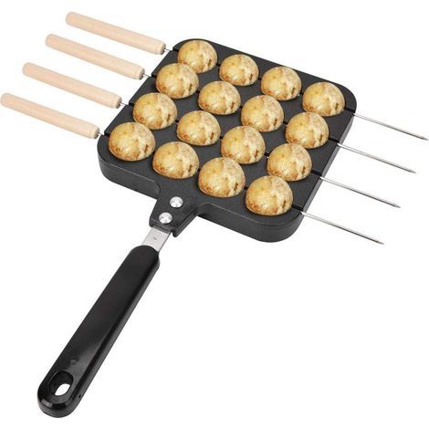 Plaque À Takoyaki - 16 Alvéoles - En Aluminium Moulé - Antiadhésif - Poignée Ergonomique - Pour Cuisinière Gaz Et Électrique - 1 Pièce (1/5)