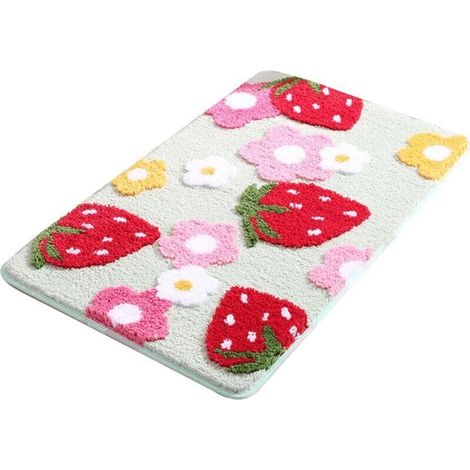 Tapis de salle de bain en microfibre douce et antidérapant Motif fleur de fraise Lavable en machine (1/4)