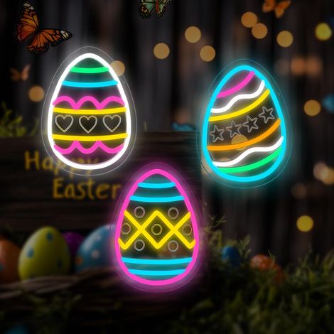 3 guirlandes lumineuses néon « Œufs de Pâques » : illuminez les chambres et le salon. Chambres, bars et autres espaces idéal pour les mariages, les anniversaires et les cadeaux de printemps. (1/5)