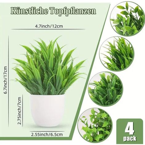 Lot de 4 petites plantes artificielles en pot – Idéal pour décoration intérieure, maison et bureau