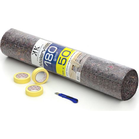 KK Verpackungen® Set Malervlies 50m Kreppband 30mm x 50m Cuttermesser 18mm (1/5)