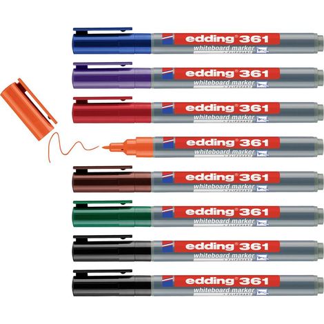 Edding 4-361-8-S2999 Kit marcatori per lavagne bianche Nero, Rosso, Blu, Verde, Arancione, Marrone, Violetto 8 pz.