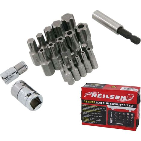 Neilsen 23pc Star Plus Tamperproof Screwdriver Security Power Hex Torx Bit Set