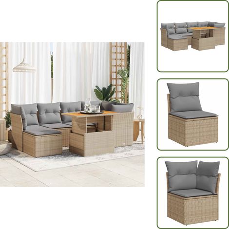 7-tlg. Garten-Sofagarnitur mit Kissen Beige Poly Rattan - Garten Sofagarnitur - Garten Sofagarnituren - Outdoor Sofagarnitur - Sofagarnitur Terrasse (1/5)