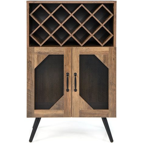 COSTWAY Cantinetta Portabottiglie in Legno, Credenza da Cucina con Portabottiglie Rimovibile, Portabicchiere e 2 Ante, Ideale per Cucina, Sala da Pranzo, Soggiorno (1/5)