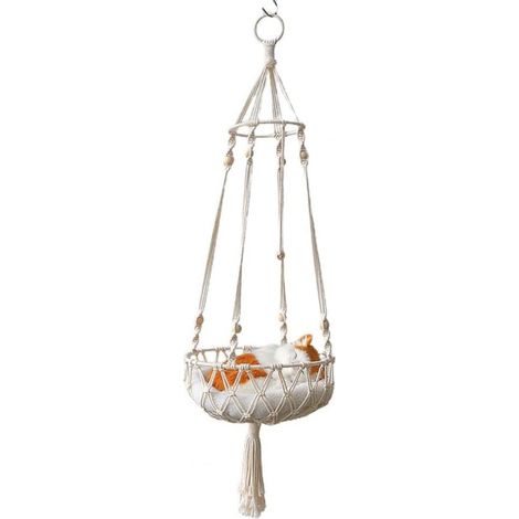 1 Hamac pour chat, style bohème tissé à la main, avec glands, pour intérieur, lit suspendu pour animaux (1/5)