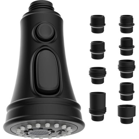 Tête de Remplacement de Robinet de Cuisine, Tête de Jet de Robinet Extractible, 3 Fonctions avec 9 Adaptateurs Compatible avec les Robinetteries G1/2, Noir Mat (1/5)