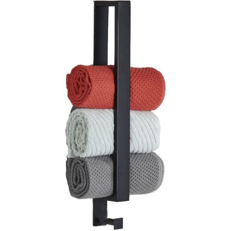 Porte-serviettes sans perçage noir mat - Barre porte-serviettes en acier inoxydable 304 - avec crochet - Autocollant 40 cm - (1/5)