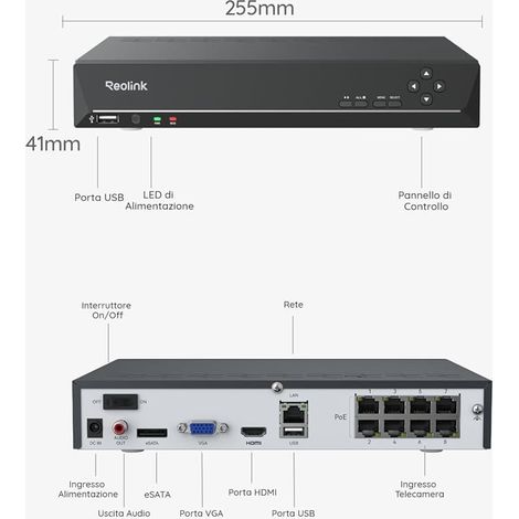 Registratore video di rete Reolink rp-pn8-nhd 16MP 8 porte PoE