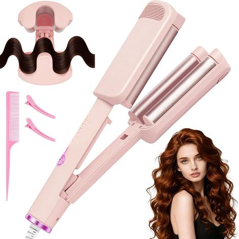 32mm Cheveux Wavy Fer à Boucler, Fers à Onduler French Waves avec 4 Températures Réglables, Cheveux Wavy Fer à Boucler pour Cheveux Longs Courts, Convient aux Débutants, Anti-Brûlure, Rose (1/5)