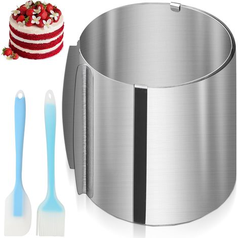 Cercle à gâteau réglable en hauteur 20 cm, anneau de cuisson réglable de 16 à 30 cm en acier inoxydable, résistant à la chaleur, rond, avec pinceau et spatule pour la cuisson et la décoration (1/5)