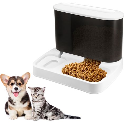 Distributeur automatique 2 en 1 de nourriture et d'eau pour chats, petits chiens, chiots et autres animaux de compagnie (blanc)-AquaForge (1/5)