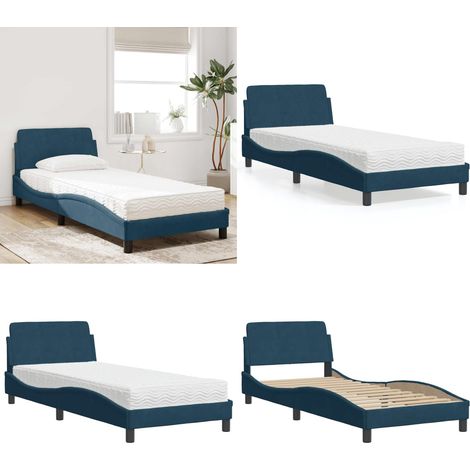 Bett mit Matratze Blau 90x200 cm Samt - Samtsofa - Blau Sofa - Schlafzimmer Dekoration - Doppelbett - Boxspringbetten - Home & Living (1/5)