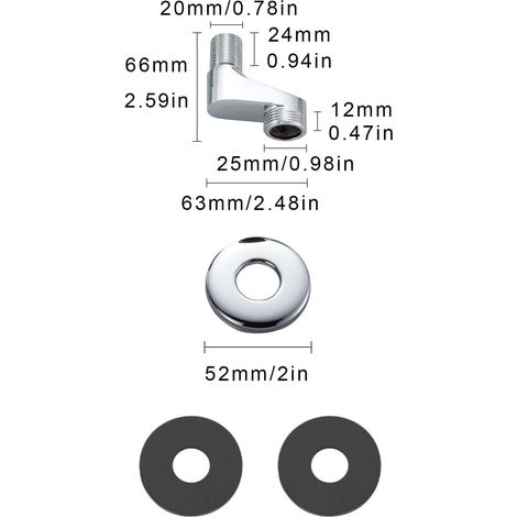 2 pièces Adaptateur de robinet de douche en S, Filetage extérieur coudé, Adaptateur de robinet de douche, avec anneau décoratif et joint d'étanchéité, Adaptateur de robinet de douche standard (1/4)