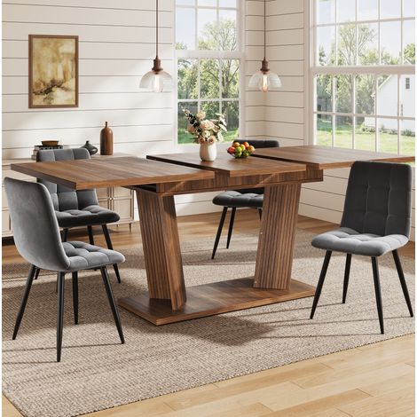 Mesa de comedor 120-160/80/76 cm marrón oscuro, extensible y estable (1/5)