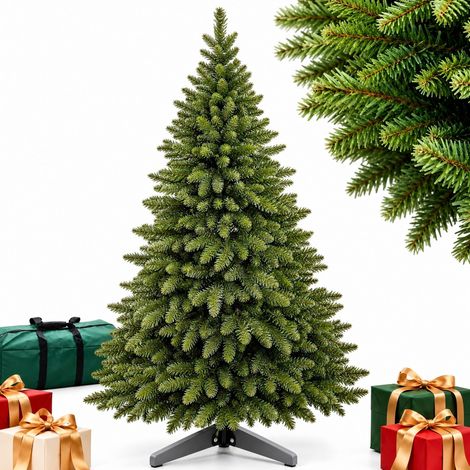 relaxdays árbol de Navidad artificial, 150 cm, moldeado por inyección y PVC, base madera, bolsa, abeto Nordmann, verde (1/5)