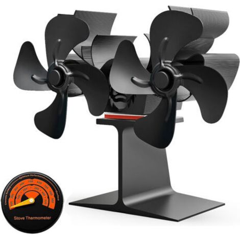 Ventilateur thermique à double moteur Heat pour poêle à bois, à gaz ou à granulés, avec thermomètre magnétique intégré, noir. Compatible avec les poêles à bois, à gaz et à granulés (1/5)