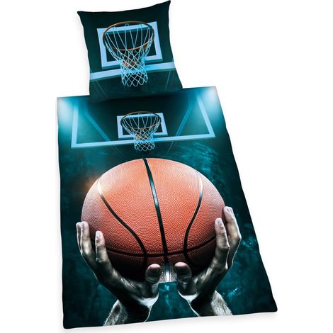 Parure de Lit Réversible, Basketball, Housse de Couette 140 x 200 cm, Taie d'Oreiller 70 x 90 cm, Coton/Renforcé (1/2)