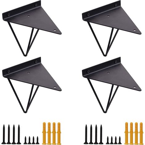Floating Shelf Bracket Geometric Triángulo Shape, 15.7 x 13 cm Vintage Invisible Wall Iron Concealed Shelf Brackets, Industrial Wall Bracket with Screws for Living Room Decor, 4 Pieces/Black (1/5)