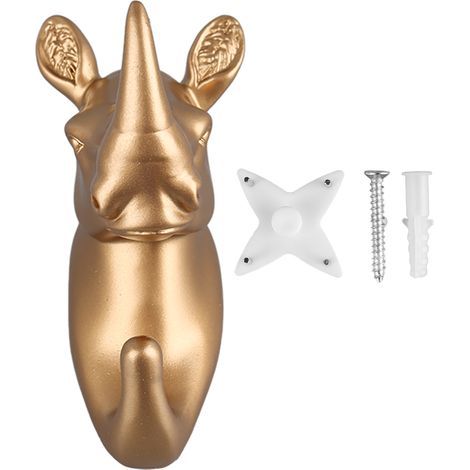 Wandhaken aus Kunstharz in Tierform für Mäntel, Handtücher oder Schlüssel, dekoratives goldenes Nashorn-Design. (1/5)