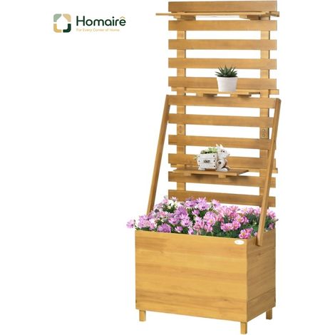 HOMAIRE Hochbeet en bois brun avec treillis et trois plateaux pour plantes grimpantes