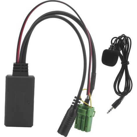 Câble AUX - Kit Microphone Bluetooth - Bluetooth 5.0 - Alimentation 12 V - Pour Autoradio - Installation Facile - Longueur 150 cm - Noir