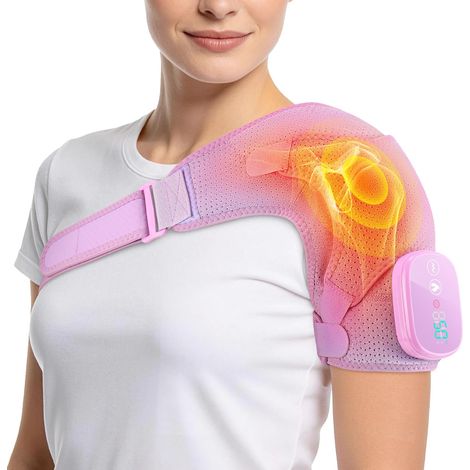 Attelle epaule coussin Chauffant avec 5 Chaleur, 3 Vibration Violet Épaule Coussin Massage Sans Fil avec avec 5000 mAh, Sans Fil Épaule Couverture Chauffante Masseur, Cadeau Pour Papa et Maman (1/5)