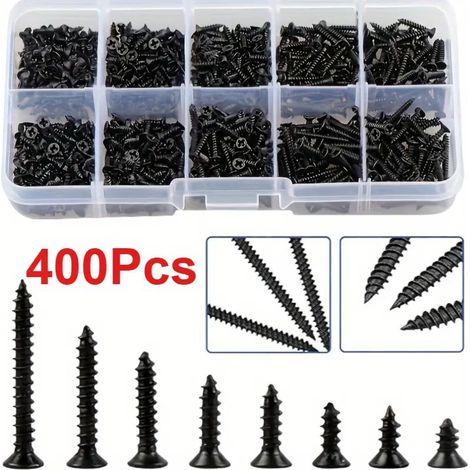 Kit de 400 vis autotaraudeuses pour le travail du bois, vis autotaraudeuses à tête Phillips M2 (assortiment). (1/5)