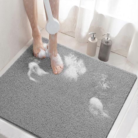 Tapis de douche antidérapant, 60 x 60 cm, avec bonde et séchage rapide, gris (1/5)