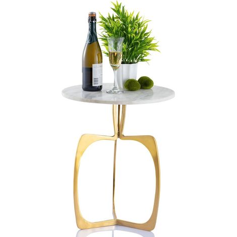 Table d'appoint ronde en marbre et aluminium poli bout de canapé Ø 45 x 56 cm - PANGIVO