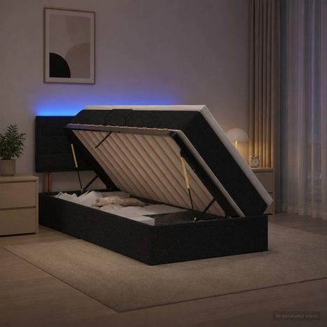 vidaXL Cama de almacenamiento LED con colchón Negro 90 x 200 cm Tela (1/5)