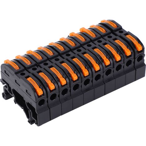 10 connecteurs de fil sur rail PCT-211, bornier de câblage rapide à pression, 0,2-4 mm (noir) (1/5)